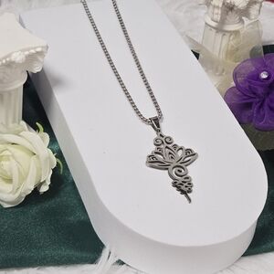 Stainless Steel Lotus Flower Pendant Zen Necklace 24" Box Chain Unisex Amulet